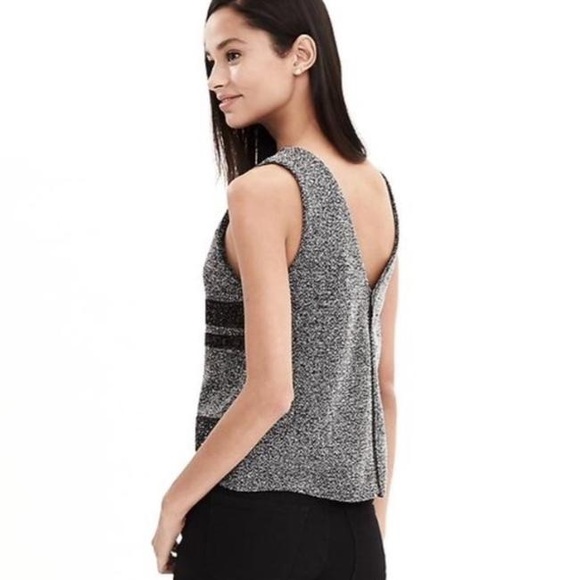 Banana Republic Sequin Herringbone Dark Gray Low Back Zipper Tank Size 12 - Picture 2 of 12